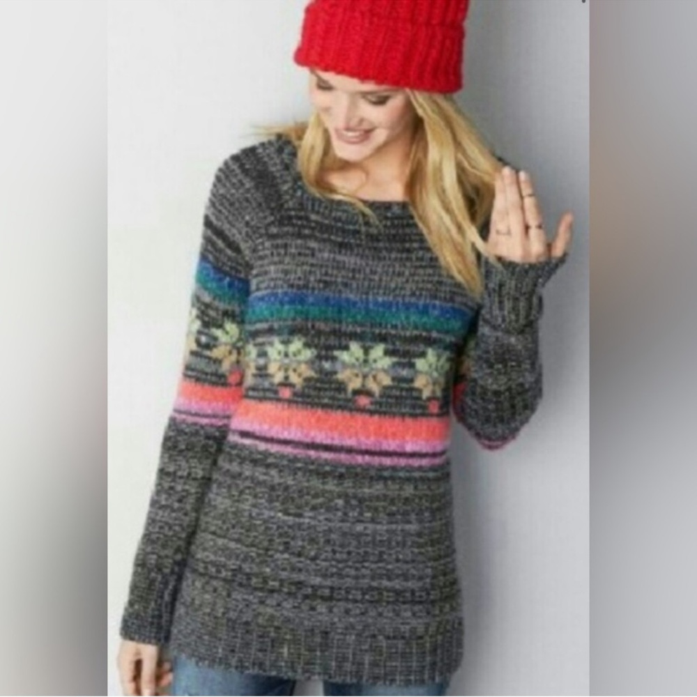 NWOT AEO Wool Blend Gray Multicolor Fair Isle Jegging Sweater Sz M